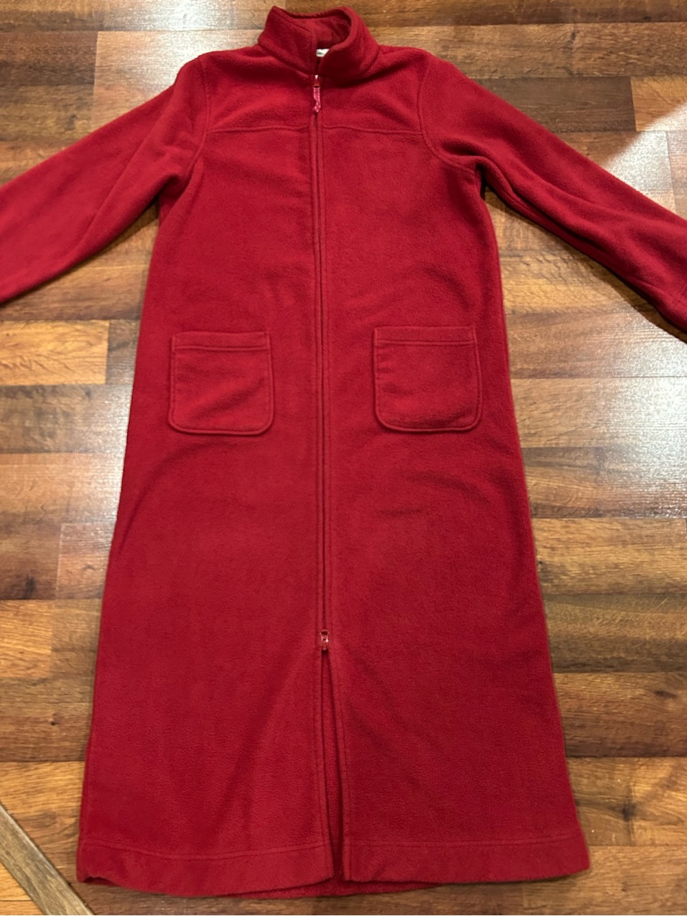 L.L. Bean Robe Zip Front Winter Fleece Red Pockets Cozy Women's Petite Small